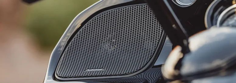 A close up of the TMS65 motorcycle speakers