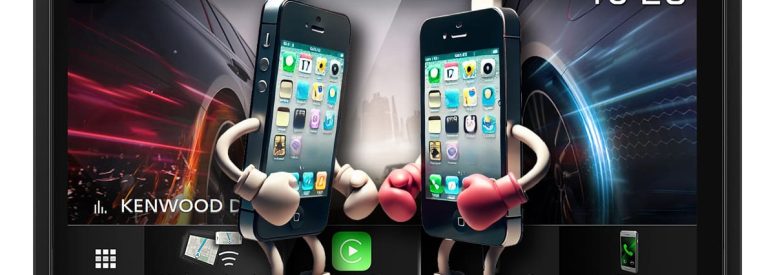 Two phones with arms that have boxing gloves on them squaring off